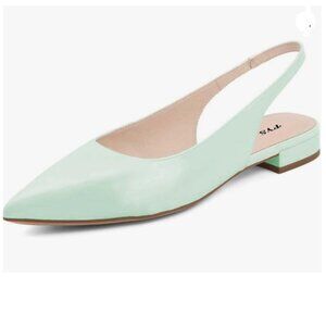 FYS Light Green Pointed Toe Slip on Pumps Low Heel Backless Slingbacks Shoes
